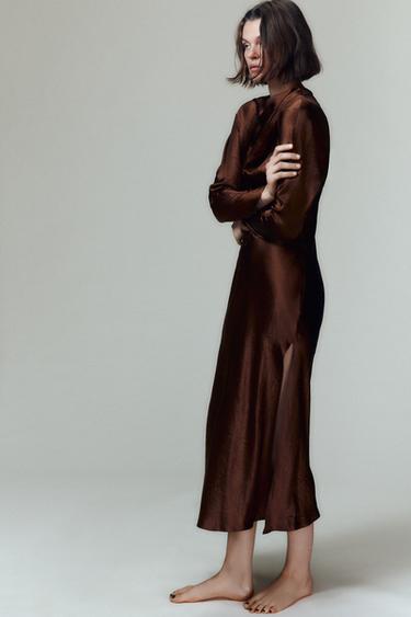 Zara Платье миди с эффектом мятой ткани и складками