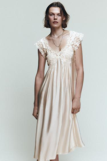 Zara Платье-камисоль из атласа с кружевом