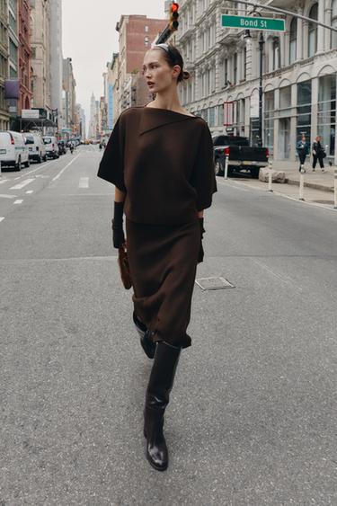 Zara Вязаный джерси с воротником на лацканах