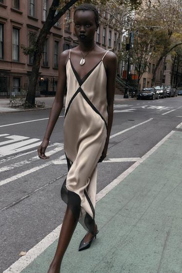 Zara Атласное платье миди асимметричного кроя