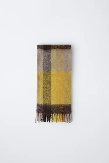 Большой шарф в клетку с шерстью