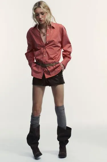 Рубашка оверсайз из поплина в клетку