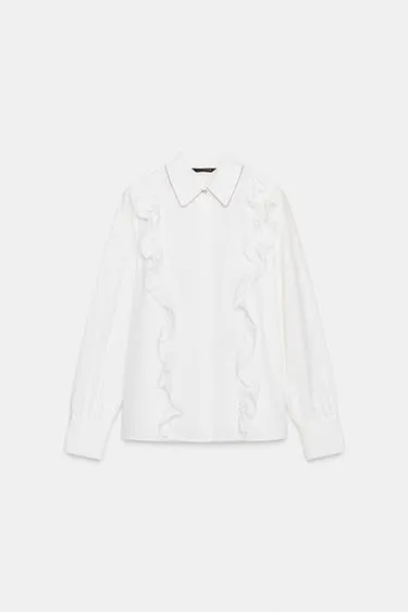 Рубашка из поплина с бисерным лацканом