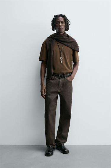 Zara Джинсы прямого кроя с вощеным покрытием купить с доставкой.