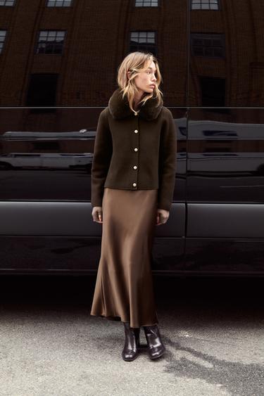 Zara Трикотажный кардиган с воротником из искусственного меха