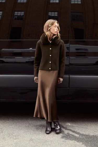 Трикотажный кардиган с воротником из искусственного меха- Заказать в России