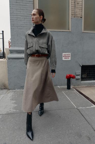 Zara Юбка-карандаш с поясом в клетку гунтер средней длины