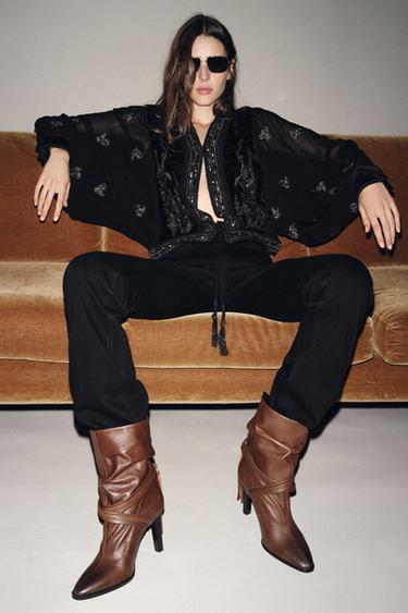 Zara Кожаные ботильоны с бахромой