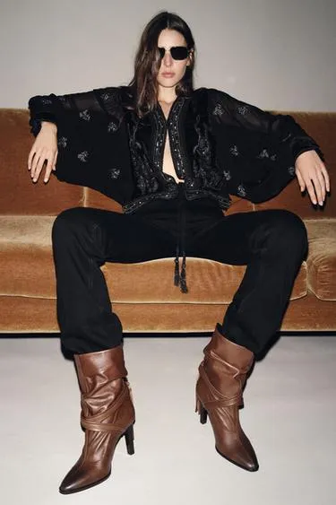 Кожаные ботильоны с бахромой- Заказать в России