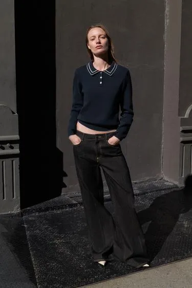 Вязанный поло-свитер с контрастной отделкой- Заказать в России