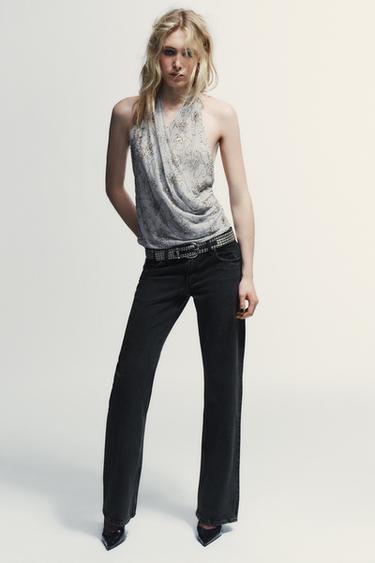 Zara Топ халтер с вышивкой и бусинами