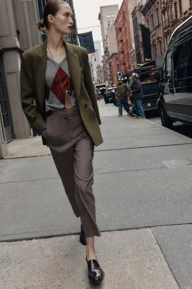 Брюки в клетку с высокой посадкой