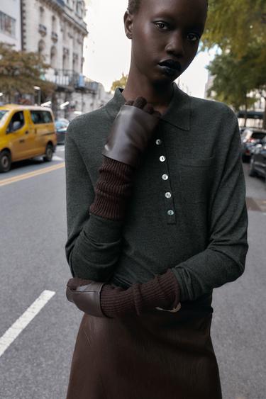 Zara Комбинированные митенки из искусственной кожи