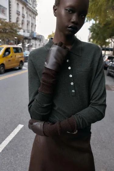 Комбинированные митенки из искусственной кожи