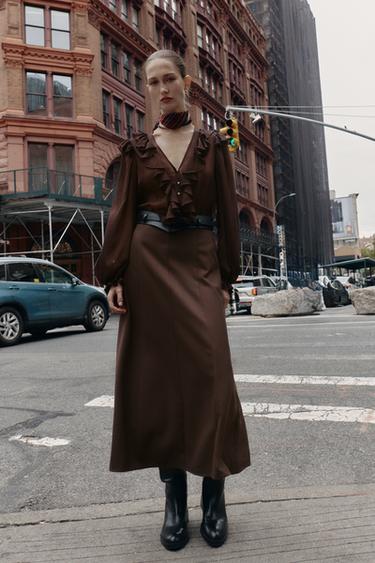 Zara Платье миди с контрастным поясом