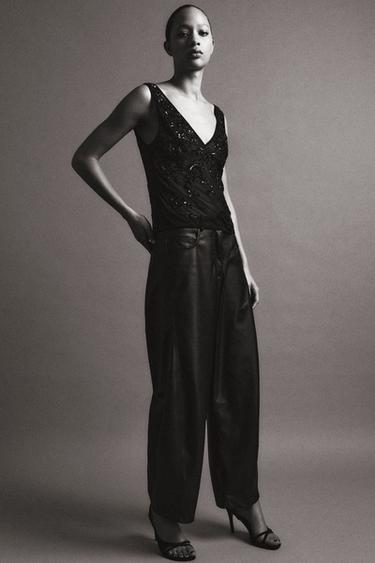 Zara Топ с вышивкой и бисерными аппликациями из тюля