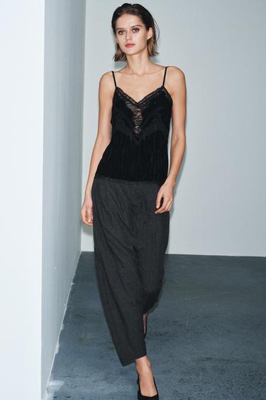 Zara Бархатный топ с кружевом — ZW COLLECTION