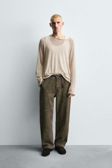 Zara Брюки карго из ткани с абстрактным принтом