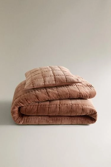 Покрывало из вельвета в клетку