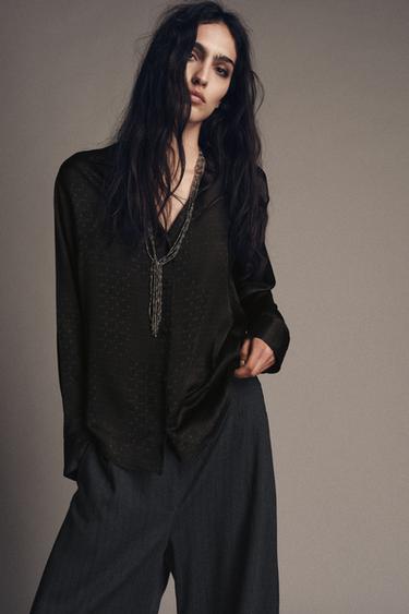 Zara Шелковая рубашка в пижамном стиле — ZW COLLECTION