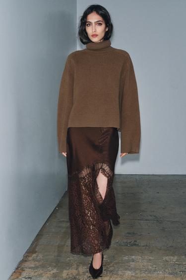 Zara Атласная юбка с кружевом ZW COLLECTION