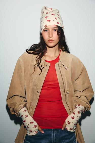 Zara Митенки трикотажные с цветочным принтом