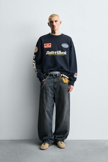 Zara Толстовка с круглым вырезом и нашивками