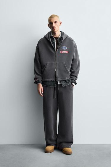 Zara Худи из ткани с эффектом потертости с нашивками