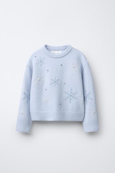 Zara Вязаный джемпер со снежинками купить с доставкой.