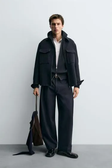 Регулярная ветровка из шерсти в темно-синем цвете- Заказать в России