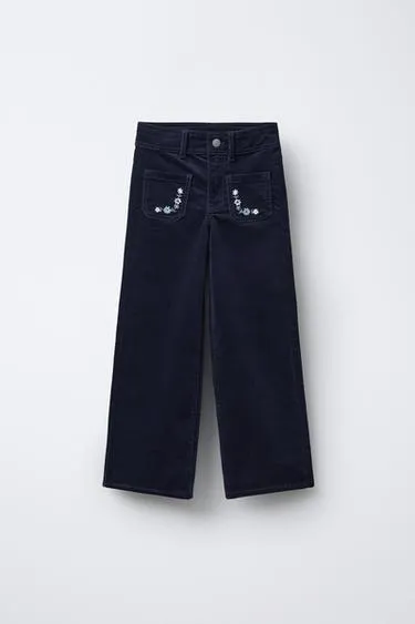 Бархатные брюки с вышивкой в виде цветов- Заказать в России