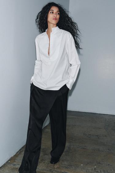 Zara Рубашка из поплина с нагрудной планкой — ZW COLLECTION