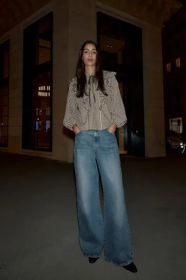 Блуза с воланами в клетку виши- Заказать в России