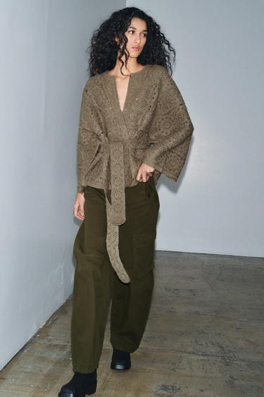 Zara Вязаный кардиган с поясом