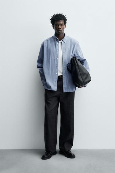 Zara Рубашка из рельефной ткани в полоску