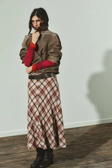 Юбка миди в клетку- Заказать в России