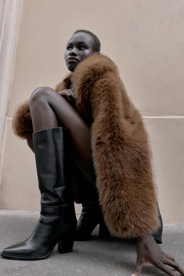 Zara Кожаные сапоги в ковбойском стиле