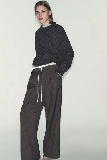 Широкие брюки с двойным поясом «гусиная лапка»- Заказать в России