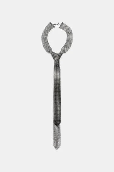 Металлическое ожерелье-галстук со стразами- Заказать в России