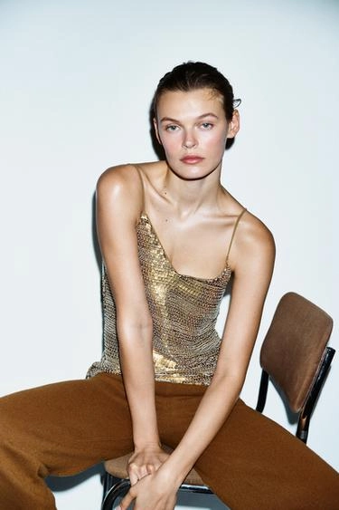 Топ с пайетками и бисером на тонких бретелях- Заказать в России