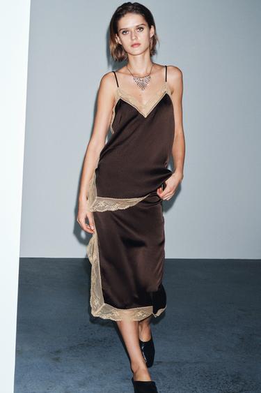 Zara Юбка миди с кружевом — ZW COLLECTION