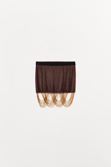 Zara Мини-юбка с бусинами и бахромой