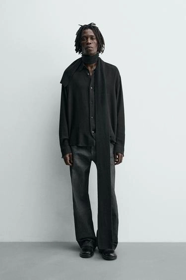 Рубашка из вискозы и хлопка с текстурой- Заказать в России