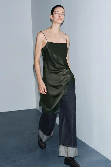 Длинный топ в бельевом стиле с кружевом — ZW COLLECTION