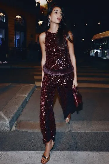 Топ с пайетками и низом из искусственного меха- Заказать в России