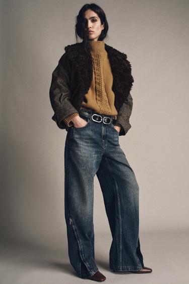 Zara Джинсы ZW COLLECTION средней посадки с шаровыми штанинами и молниями лимитированное издание