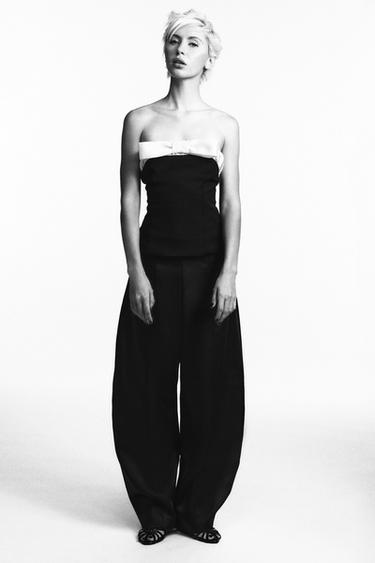 Zara Топ без бретелей с комбинированным бантом