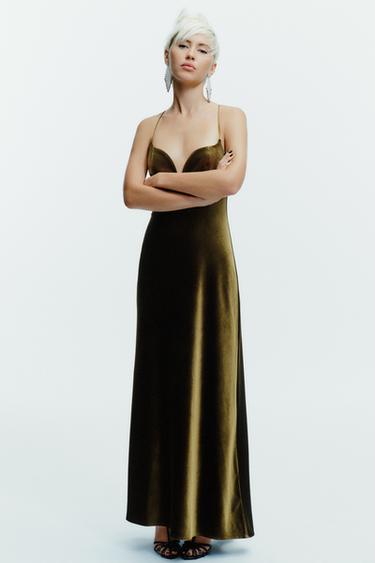 Zara Бархатное платье на бретелях