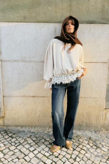 Zara Романтичный топ с кружевом