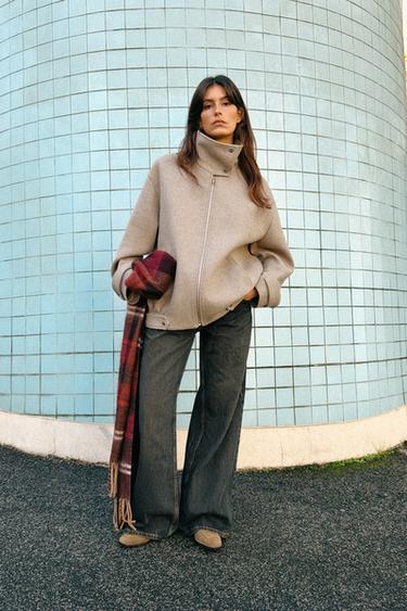 Zara Бомбер из шерсти с высоким воротником купить с доставкой.